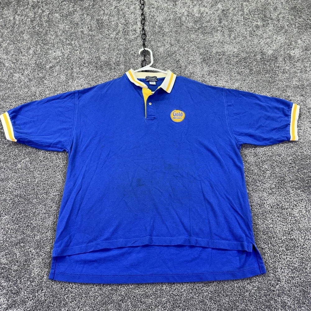 Vantage Polo Shirt Mens XL Blue Gold Medal Logo Made USA Cotton Knit Casual